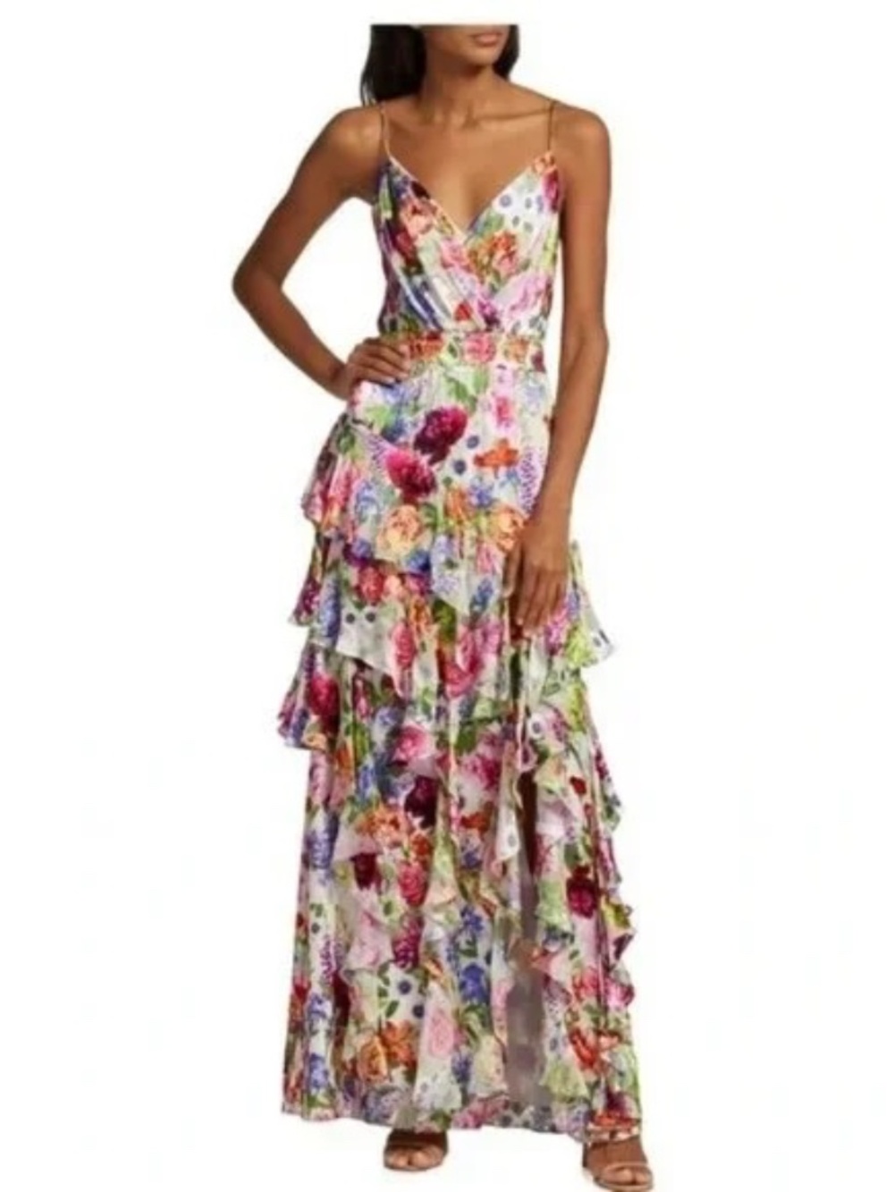 Alice + Olivia Hayden V-Neck Front Ruffle Dress in Flower Shop size 2 - Picture 7 of 15